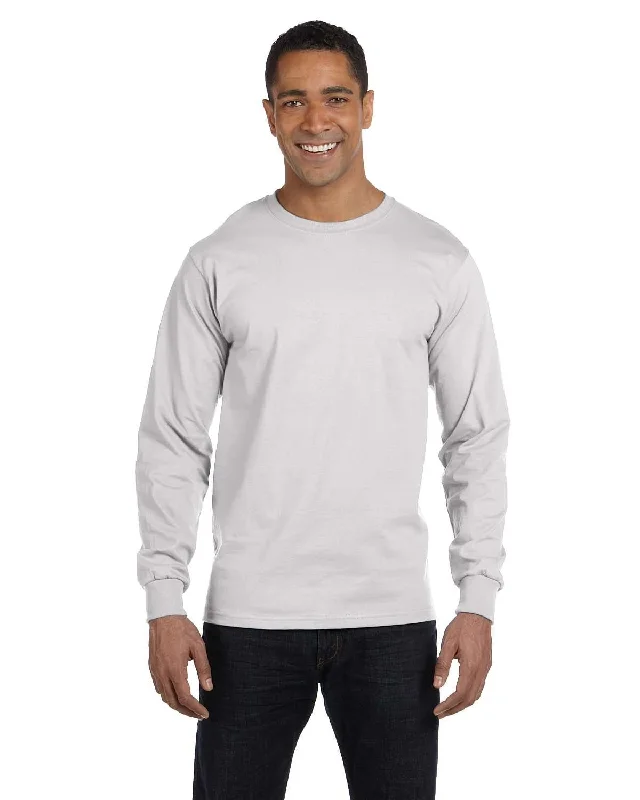 Hanes Long Sleeve Beefy-T T-Shirt | Ash Notch Collar Peter Pan Collar Cowl Neck