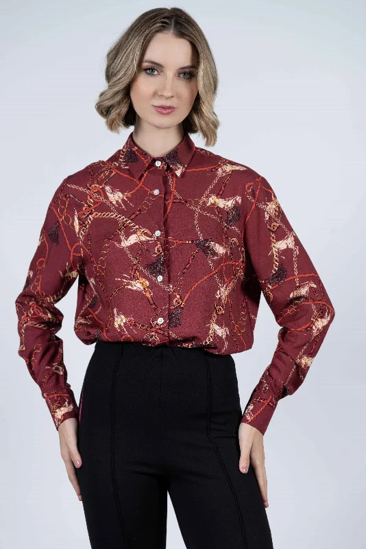 Hartwell Lydia Ladies Cherry Horses Shirt Relaxed Button-Down Short Shirt