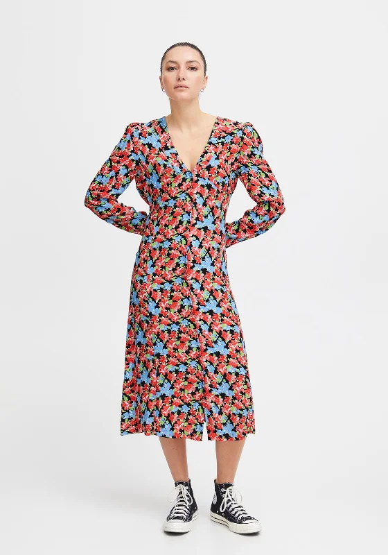 Ichi Rosalie Puff Sleeve Floral Print Midi Dress, Multi Flower Elegant Sleeveless Midi Dress Ichi Rosalie Puff Sleeve Floral Print Midi Dress, Multi Flower Elegant Sleeveless Midi Dress