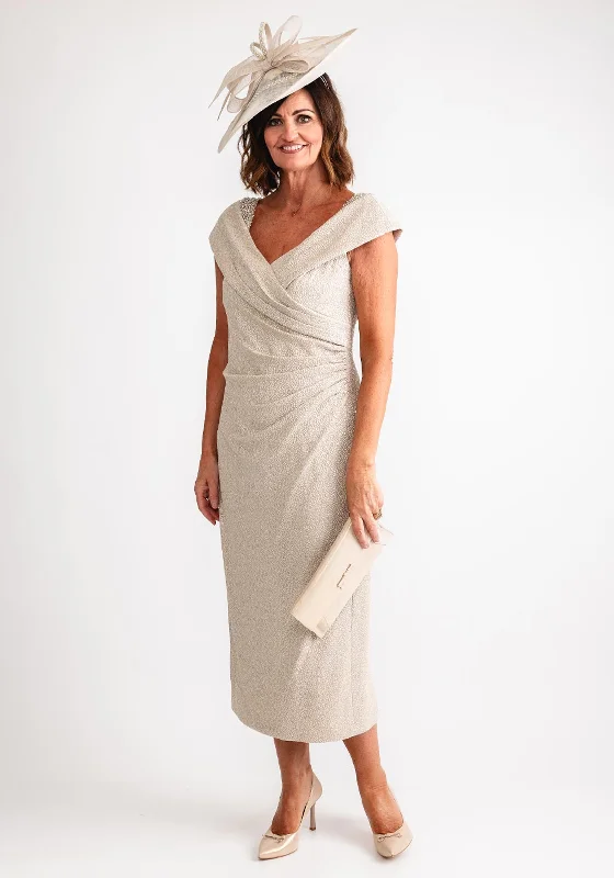 John Charles Bardot Neckline Beaded Shoulder Midi Dress, Oyster Fashionable Fitted Midi Dress John Charles Bardot Neckline Beaded Shoulder Midi Dress, Oyster Fashionable Fitted Midi Dress