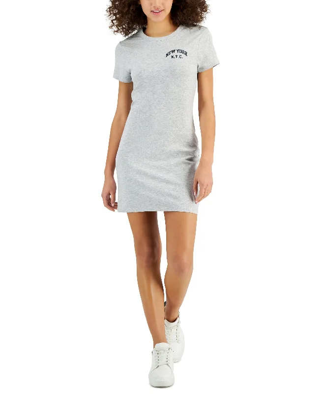 Juniors' Embroidered NYC T-Shirt Dress Layered Multi-layer Single Layer