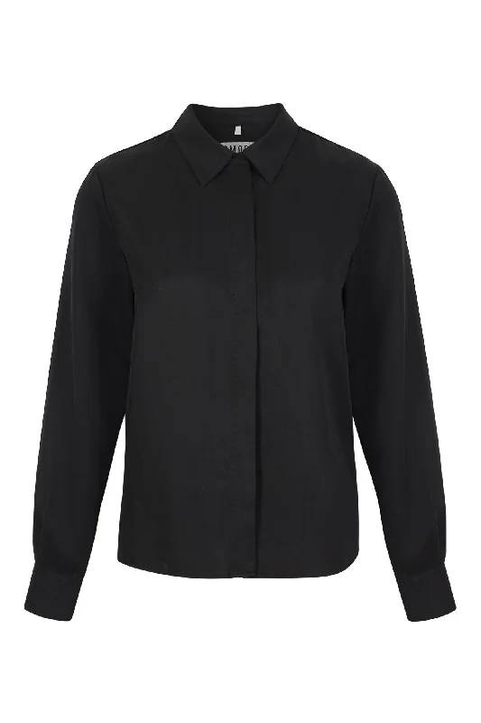 Kenji Tencel Shirt Black Elegant Lace-Trimmed Short Shirt