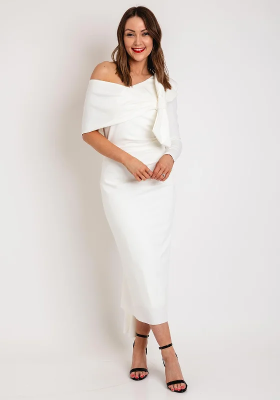 Kevan Jon Carolyn One Shoulder Bow Detail Midi Dress, Ivory Fashionable Shift Midi Dress Kevan Jon Carolyn One Shoulder Bow Detail Midi Dress, Ivory Fashionable Shift Midi Dress