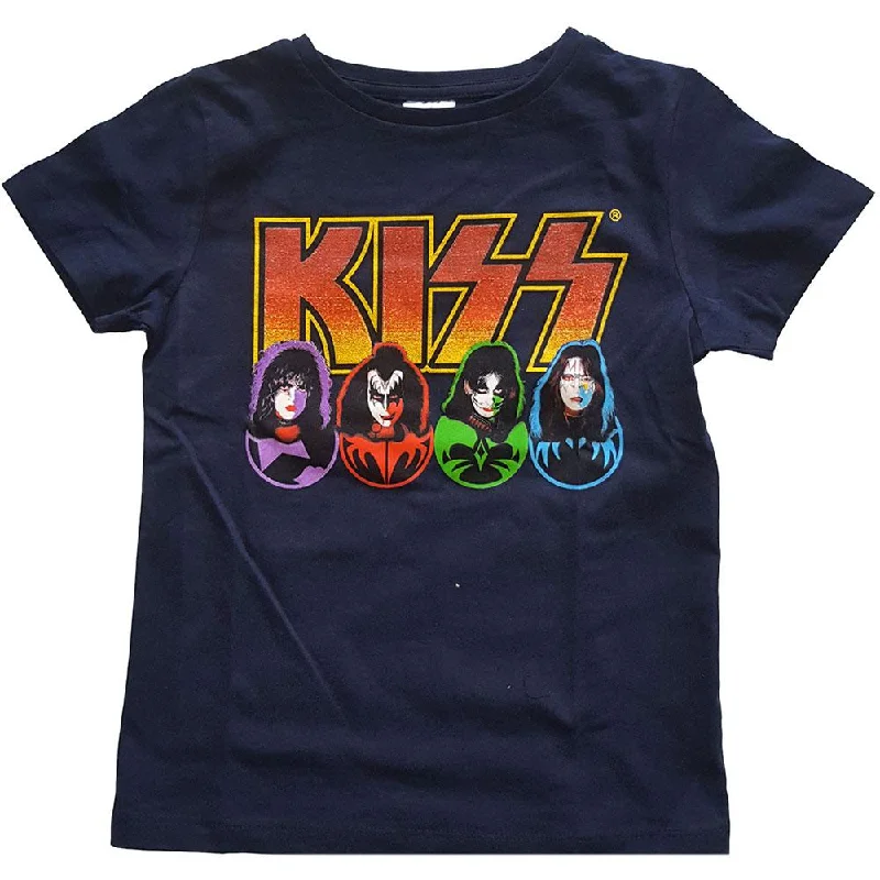 KISS T-Shirt: Logo, Faces & Icons V-Neck T-Shirt Long Sleeve Cotton