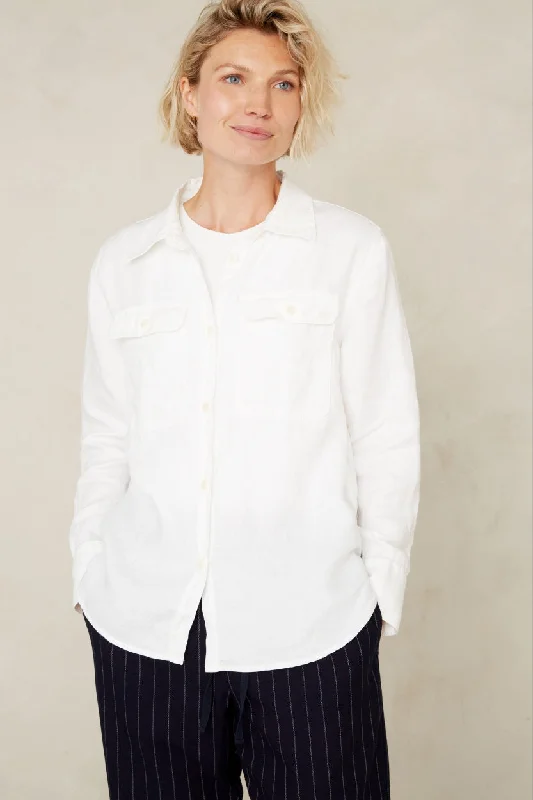 Charlene Linen Shirt Optical White Stylish Short Sleeve Top