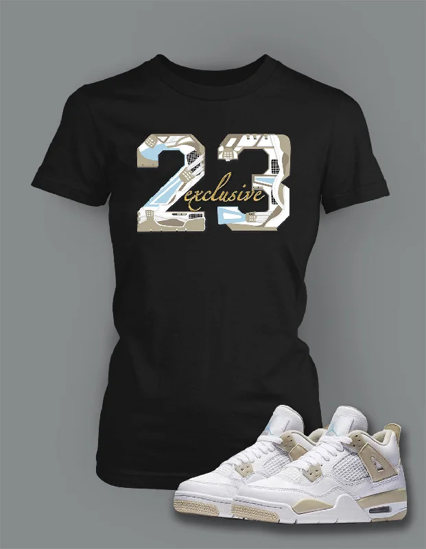 Ladies Bella T Shirt To Match Retro Air Jordan 4 Linen Shoe Stylish Split-Hem Short Shirt