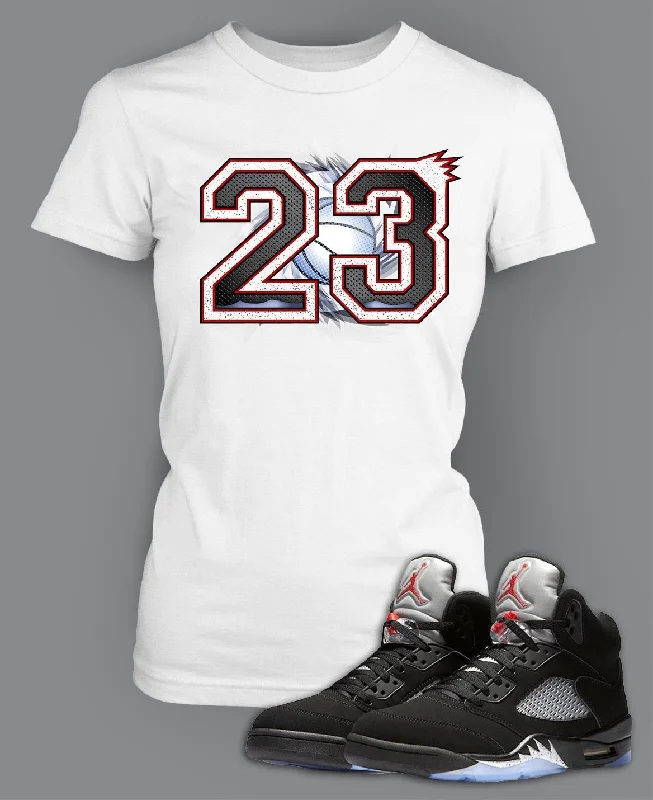 Ladies Bella T Shirt To Match Retro Air Jordan 5 Black Metallic Shoe Fashionable Pleated Short Shirt