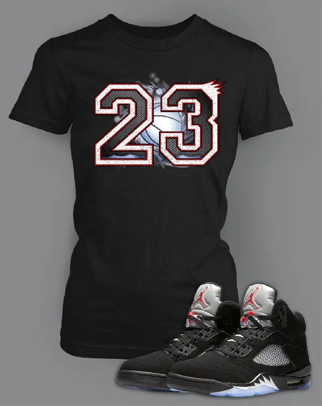 Ladies Bella T Shirt To Match Retro Air Jordan 5 Black Metallic Shoe Stylish Crew Neck Shirt