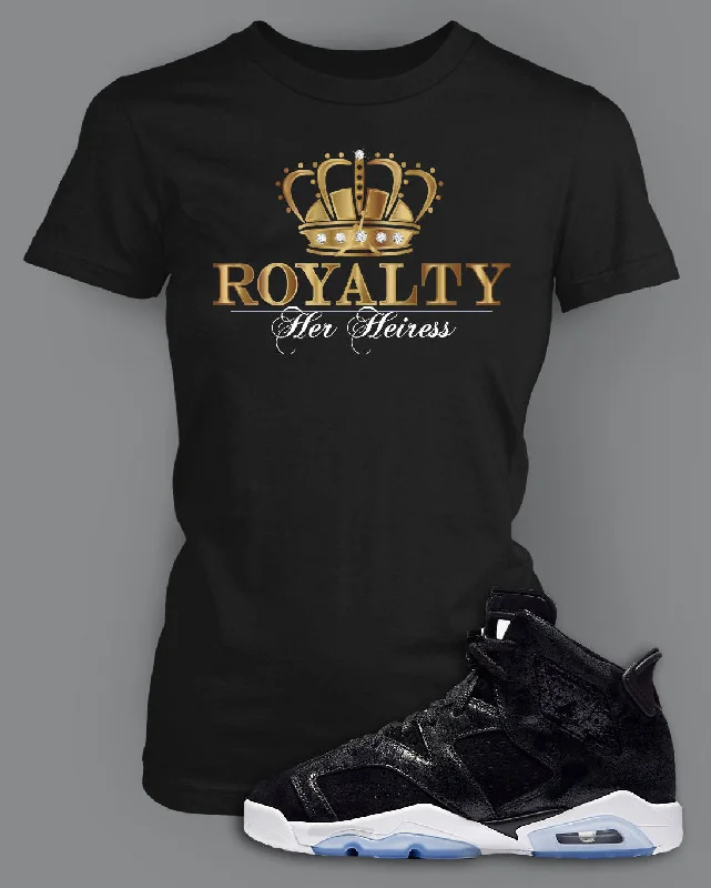 Ladies Fashion Black Royalty T Shirt To Match Retro Air Jordan 6 Shoe Stylish Short Sleeve Polo