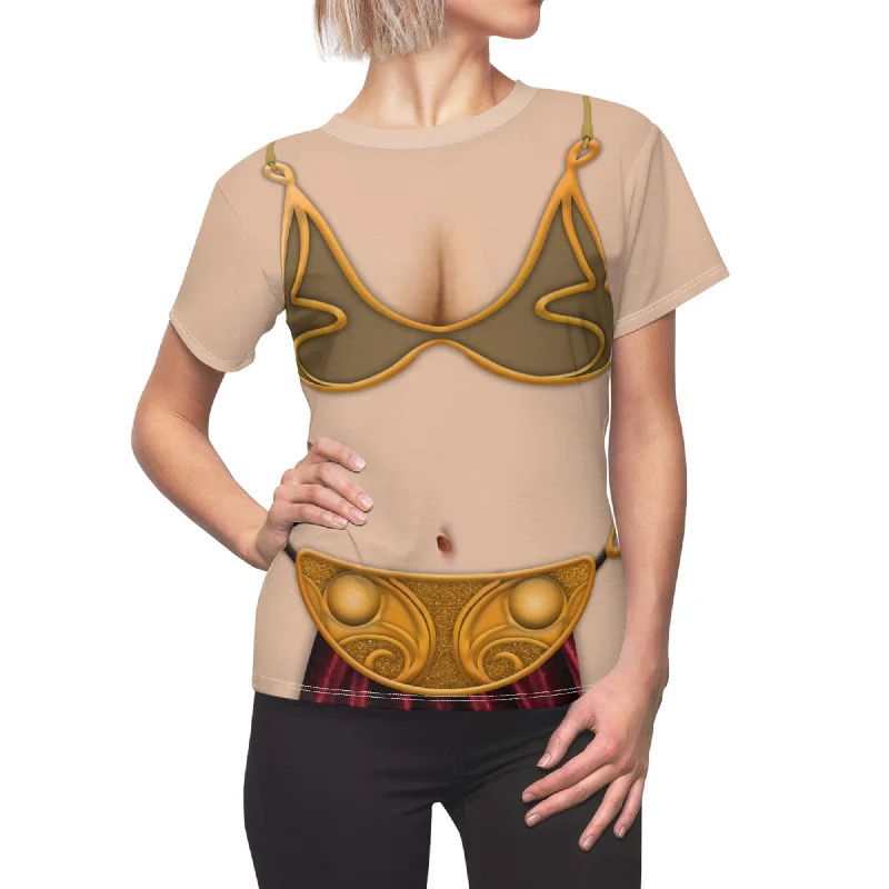 Leia Slave Women's Shirt, Star Wars Costume Stylish Split-Hem Short Shirt