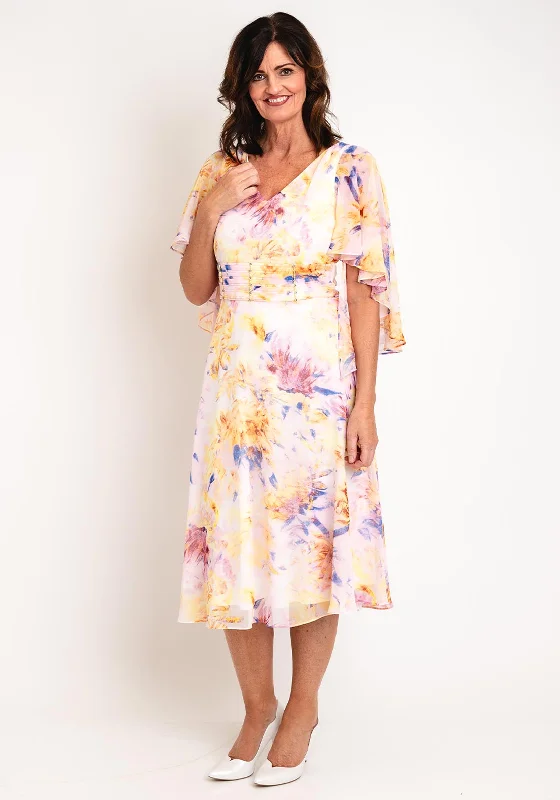 Lizabella Pleated Bodice Floral Print Chiffon Midi Dress, Iris Comfortable Casual Midi Dress Lizabella Pleated Bodice Floral Print Chiffon Midi Dress, Iris Comfortable Casual Midi Dress