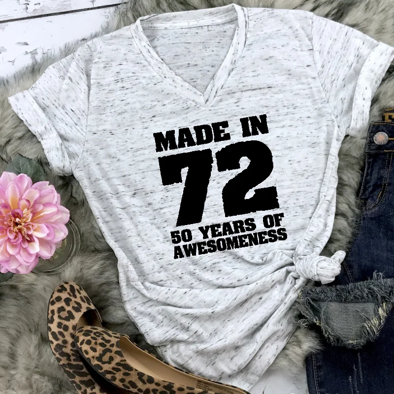 Made in 72 | 50th Birthday Shirt | Funny Birthday Shirt Fashionable Draped Short Sleeve