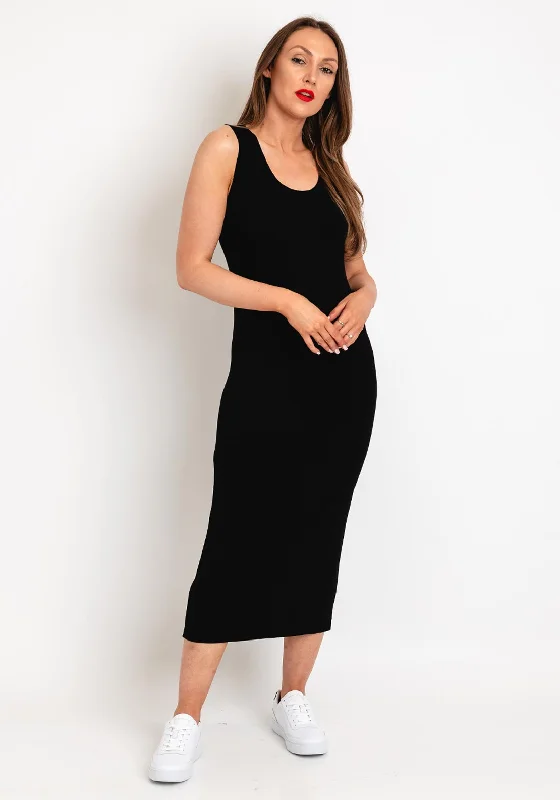 Natalia Collection One Size Basic Jersey Midi Dress, Black Comfortable Fit-and-Flare Midi Dress Natalia Collection One Size Basic Jersey Midi Dress, Black Comfortable Fit-and-Flare Midi Dress