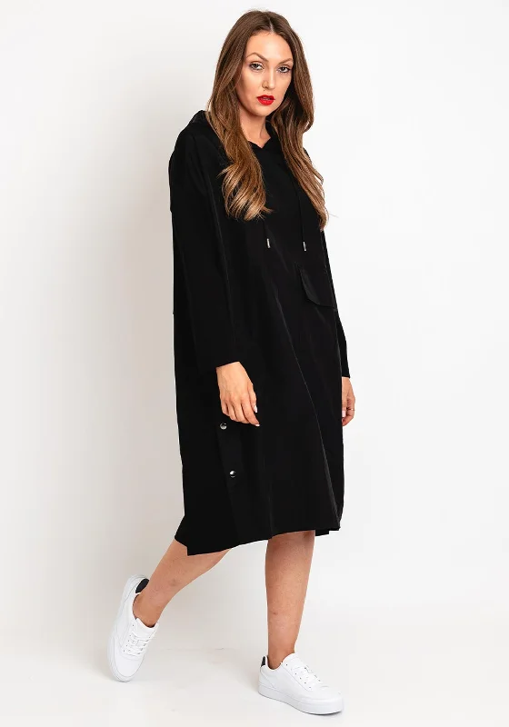 Natalia Collection One Size Mixed Media Hooded Midi Dress, Black Trendy Boho Midi Dress Natalia Collection One Size Mixed Media Hooded Midi Dress, Black Trendy Boho Midi Dress