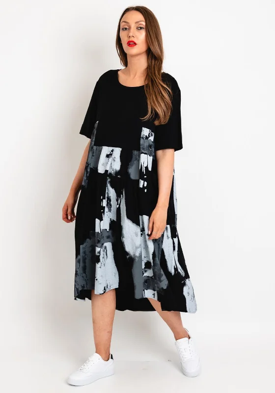 Natalia Collection One Size Drawstring Back Faded Print Midi Dress, Black Comfortable Denim Midi Dress Natalia Collection One Size Drawstring Back Faded Print Midi Dress, Black Comfortable Denim Midi Dress