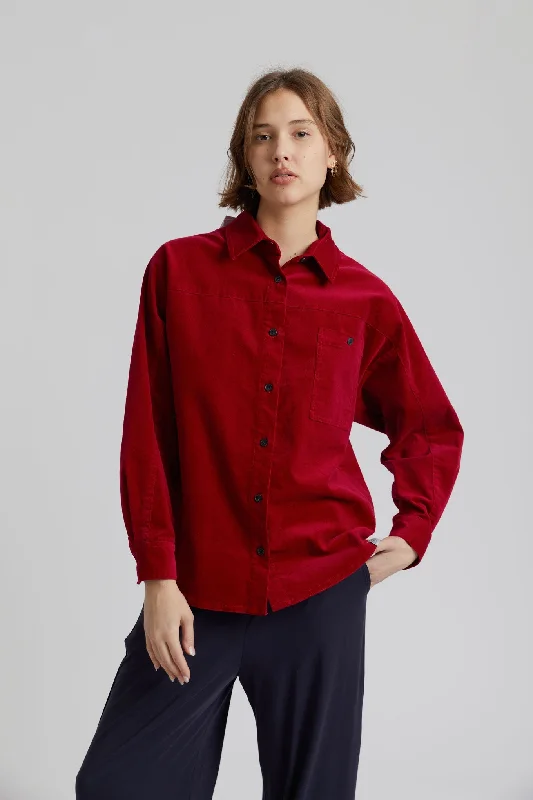 Midnight Cotton Needle Cord Shirt Cherry Casual Cotton Short Shirt