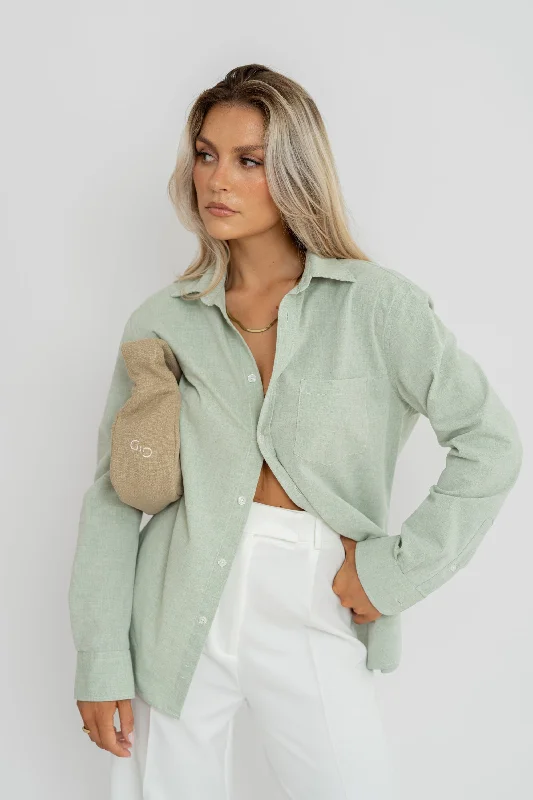 Miles Cotton Shirt Mint Green Relaxed Fit Short Blouse