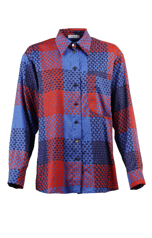 Morphini Oversized Shirt Checked Red Stylish Crew Neck Shirt