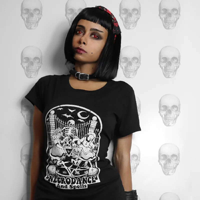 Necrodance And Spells Black Graphic T Shirt Trendy Short Sleeve Blouse