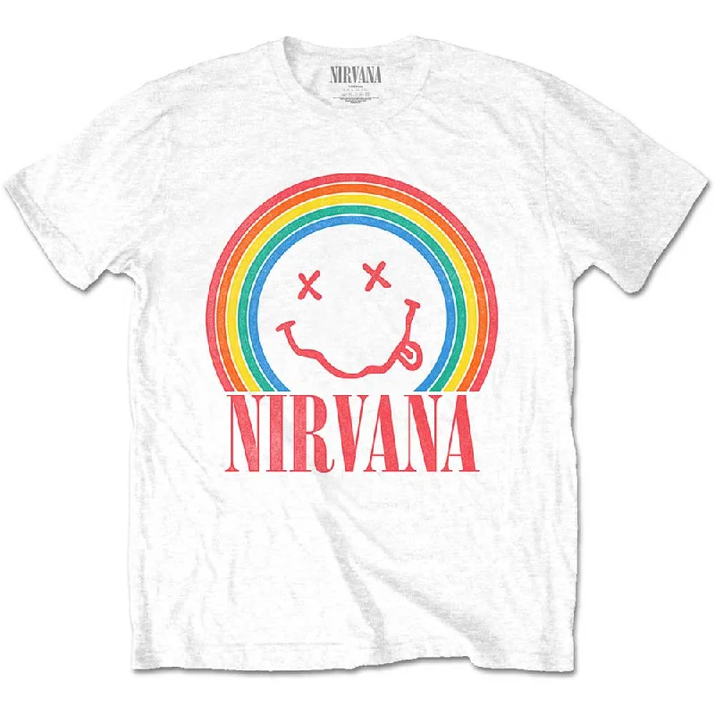 Nirvana | Official Band T-Shirt | Happy Face Rainbow Hooded Caped Shawl Collar