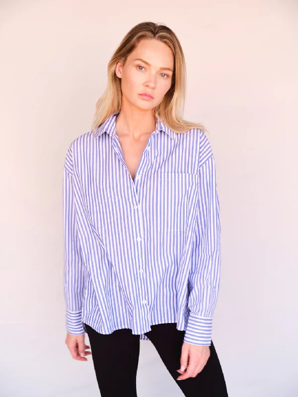 Organic Cotton Oversized Stripe Shirt Elegant Draped Short Shirt