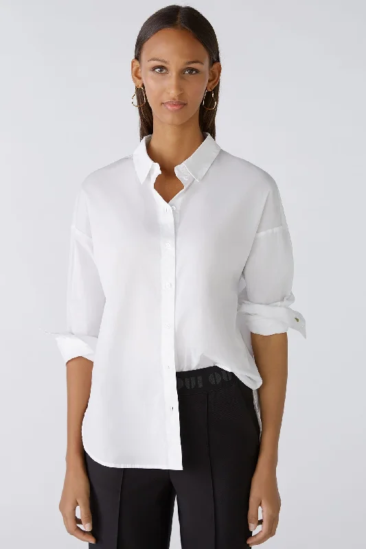 Oui 87718 Optic White Dropped Shoulder Shirt Elegant Draped Short Shirt