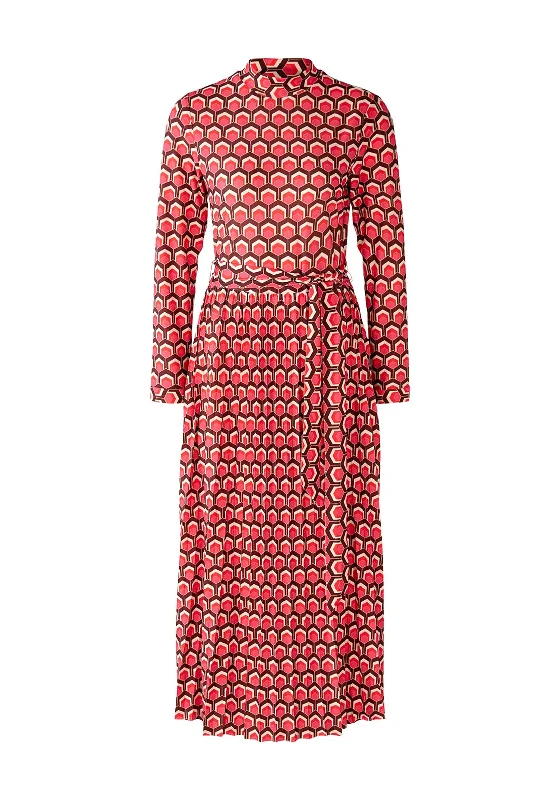 Oui Honeycomb Pattern Slinky Midi Dress, Dark Red Fashionable Floral Embroidery Midi Dress Oui Honeycomb Pattern Slinky Midi Dress, Dark Red Fashionable Floral Embroidery Midi Dress