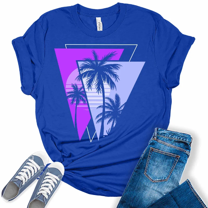 Palm Trees 80s Summer Vacation Beach Graphic Tees for Women Satin Blend Silk Blend Wool Blend