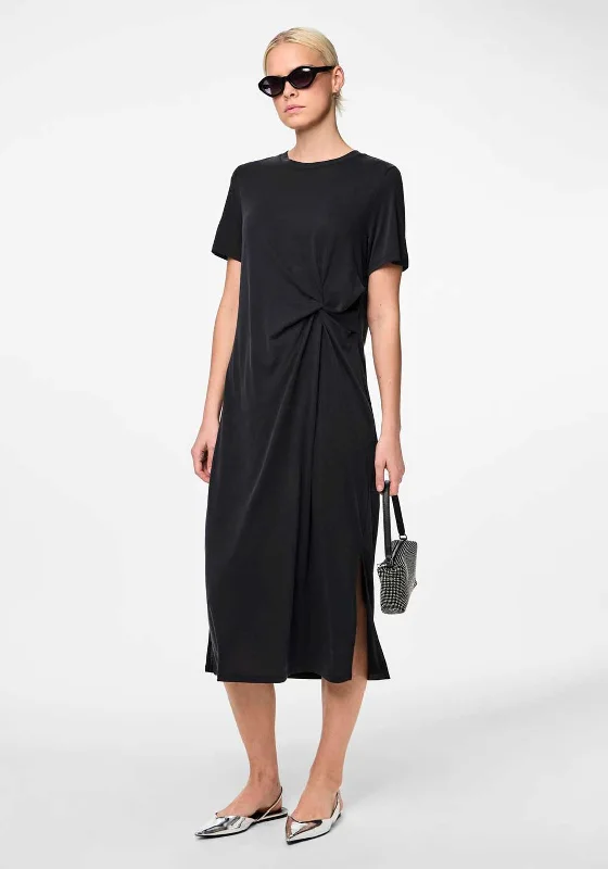 Pieces Anora Knot Detail T-Shirt Dress, Black Lace Blend Ribbed Blend Corduroy Blend