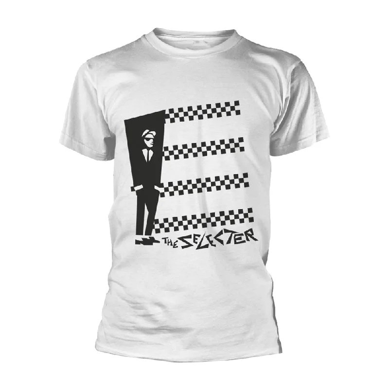 The Selecter Unisex T-shirt: Two Tone Stripes (White) Polka Dot Checkered Tartan