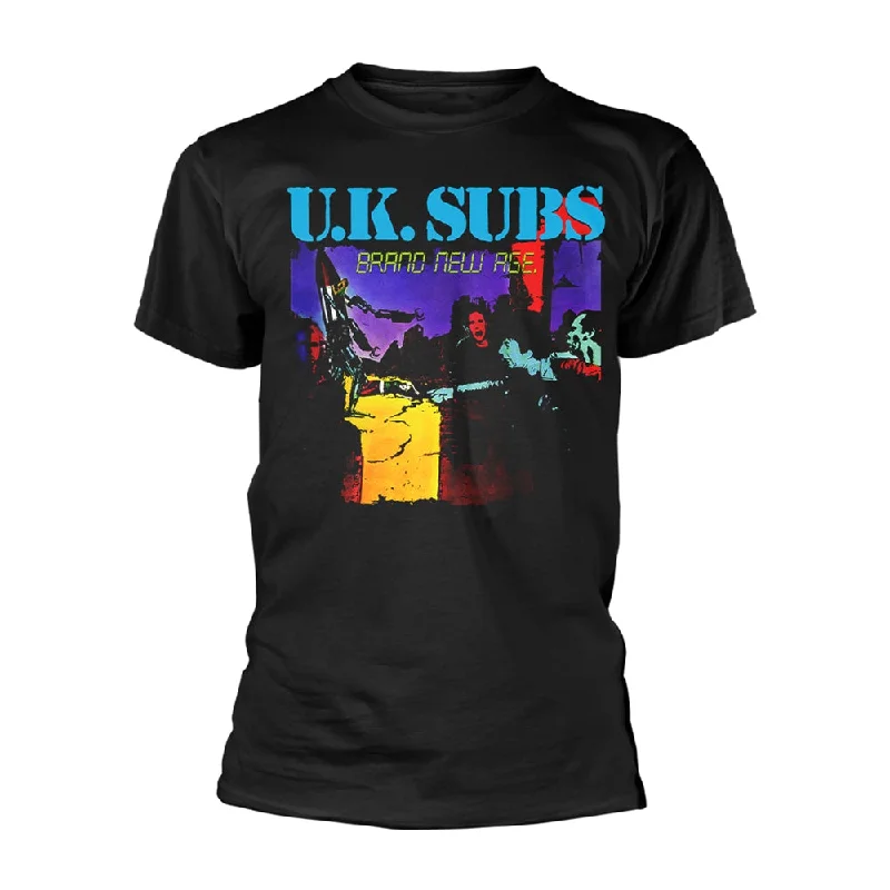 UK Subs Unisex T-shirt: Brand New Age Notch Collar Peter Pan Collar Cowl Neck