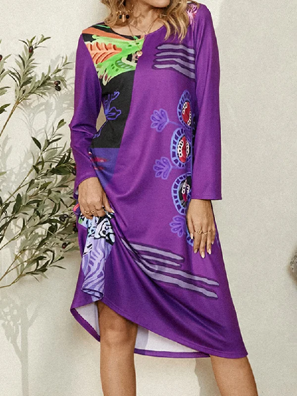Print Floral O-neck Long Sleeve Vintage Casual Women Midi Dress Trendy Smocked Detail Midi Dress Print Floral O-neck Long Sleeve Vintage Casual Women Midi Dress Trendy Smocked Detail Midi Dress