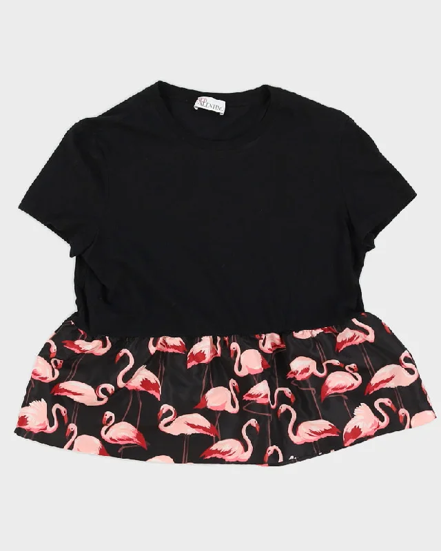 Red By Valentino Flamingo Peplum T-Shirt - M Striped Floral Plaid