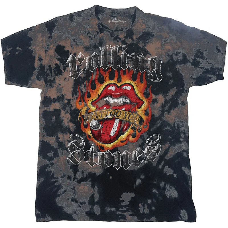 The Rolling Stones | Official Band T-Shirt | Tattoo Flames (Dip-Dye) Faux Fur Fabric Real Fur Fabric Shearling Fabric