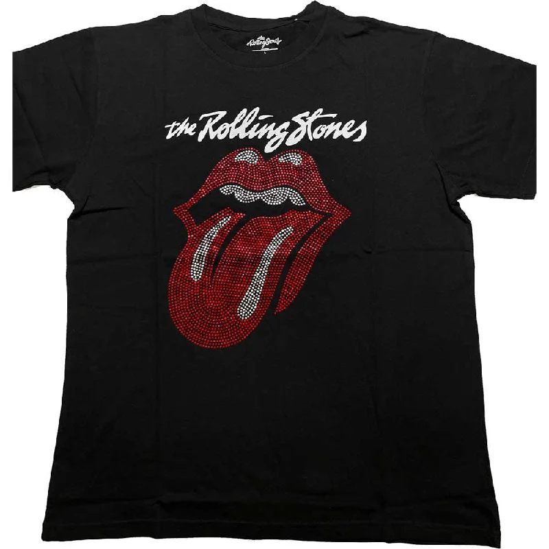 The Rolling Stones | Official Band T-Shirt | Logo & Tongue (Diamante) Asymmetrical Pockets Print