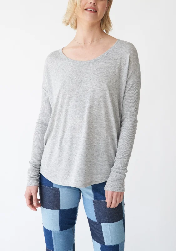 Sela Ribbed Sleeve Relaxed-Fit Long Sleeve Shirt Relaxed Fit Short Sleeve Top