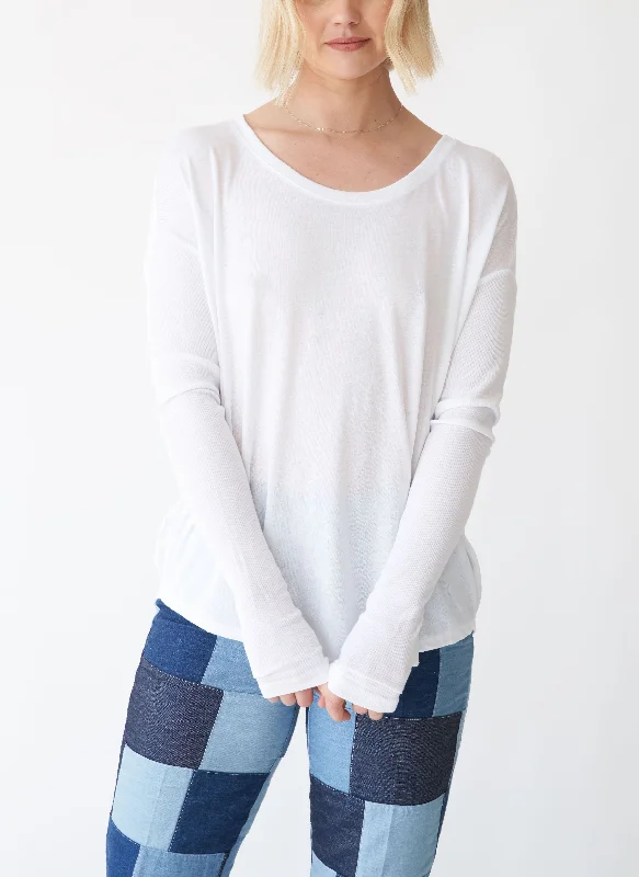 Sela Ribbed Sleeve Relaxed-Fit Long Sleeve Shirt Classic Denim Short Sleeve