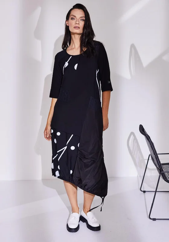 Naya Taffeta Detail Spot Print Midi Dress, Black & White Elegant Pleated Detail Midi Dress Naya Taffeta Detail Spot Print Midi Dress, Black & White Elegant Pleated Detail Midi Dress
