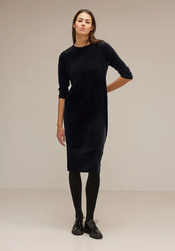 Street One Round Neck Velvet Midi Dress, Black Comfortable Wrap Midi Dress