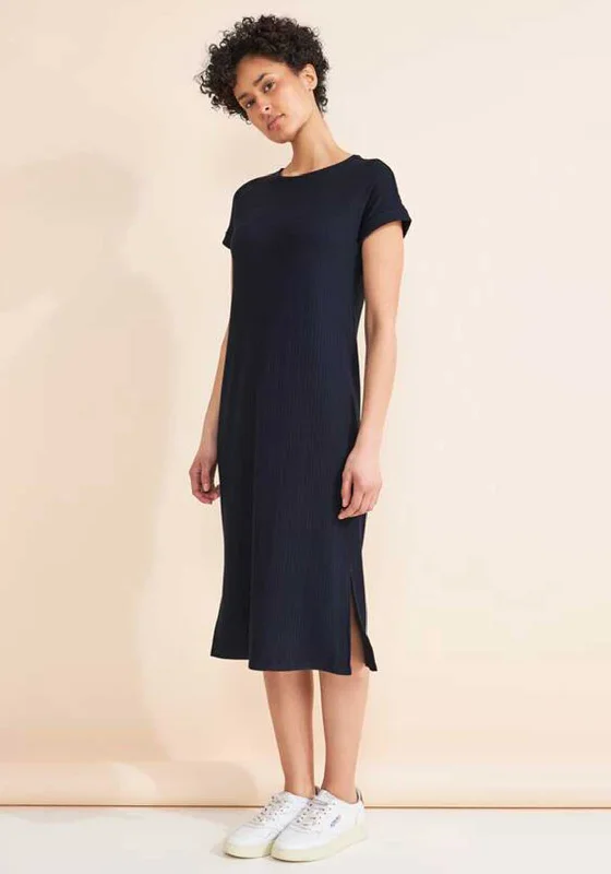 Street One Jersey Midi T-Shirt Dress, Deep Blue Hooded Caped Shawl Collar