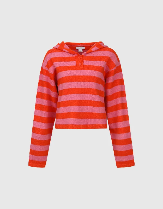 Striped Hooded Knitted T-Shirt Striped Floral Plaid