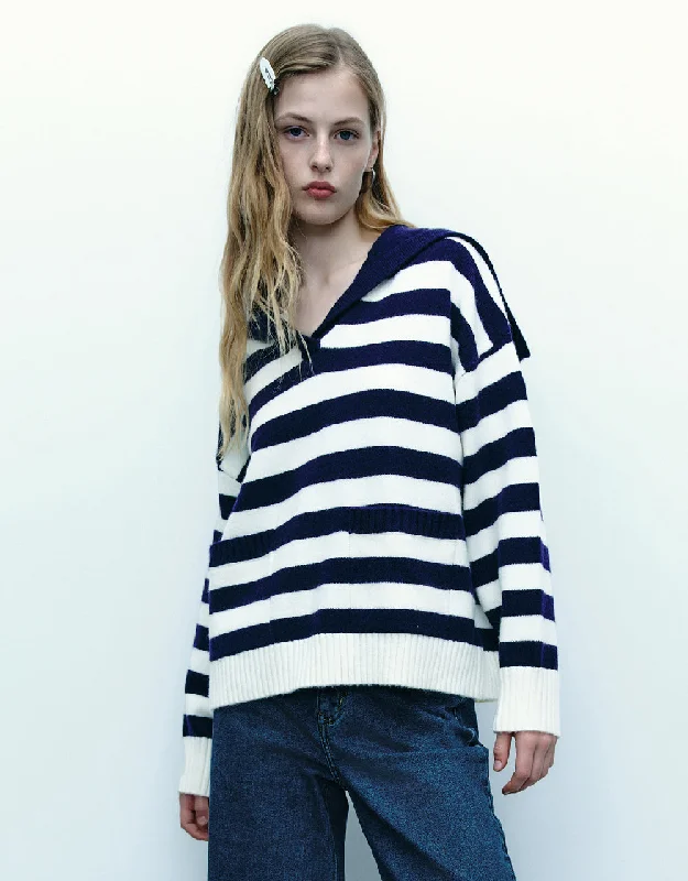 Striped Lapel Knitted T-Shirt Thin T-Shirt Open Front Quick Dry