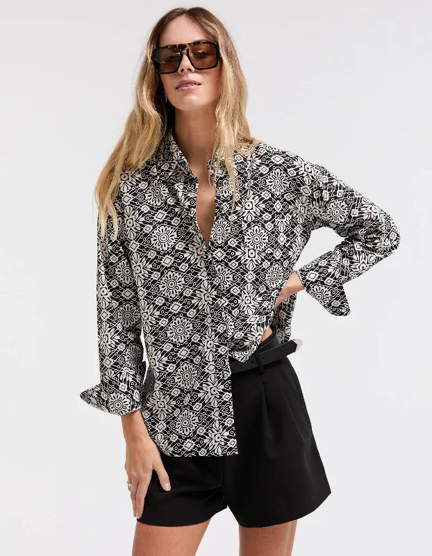 Florence Shirt - Black/White Stylish Printed Short Shirt