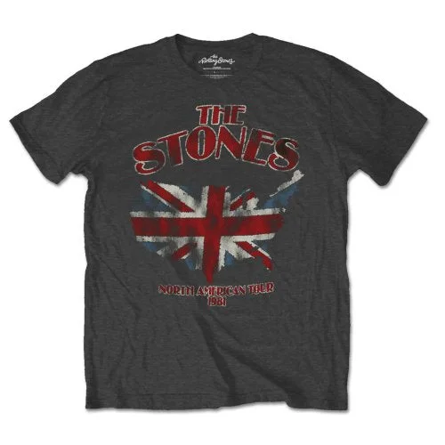 The Rolling Stones | Official Band T-Shirt | Union Jack US Map Ribbed Striped Patterned