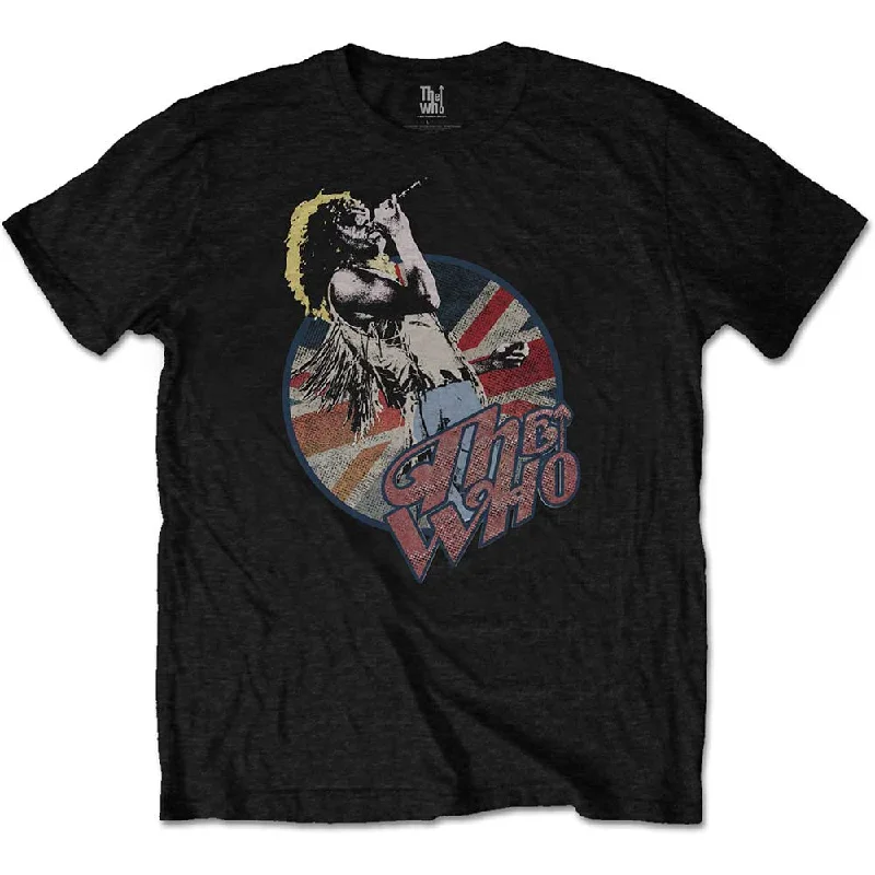 The Who | Official Band T-Shirt | Roger Vintage Pose Denim Fabric Leather Fabric Suede Fabric