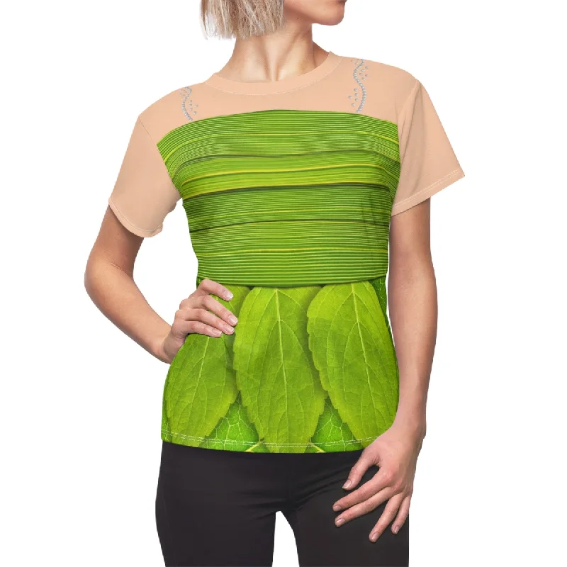 Tinkerbell Green Leaves Womens Shirt, Peter Pan Costume Cozy Printed Short Shirt