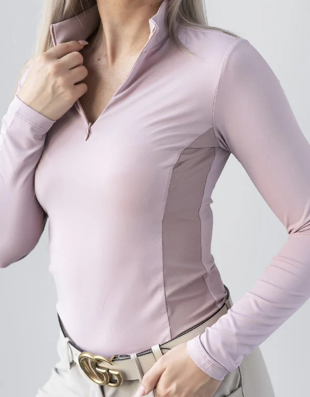 TKEQ- Quinn Lite Long Sleeve Competition Shirt (Blush) Elegant Lace-Trimmed Short Shirt