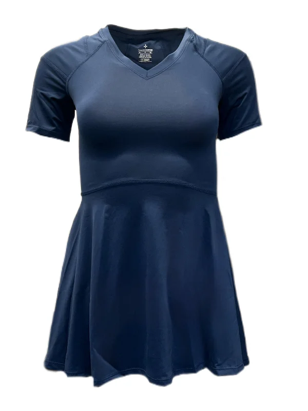 TOMMIE COPPER Women's A-Line Compression Shoulder Shirt, Navy Casual Slouchy Short Sleeve