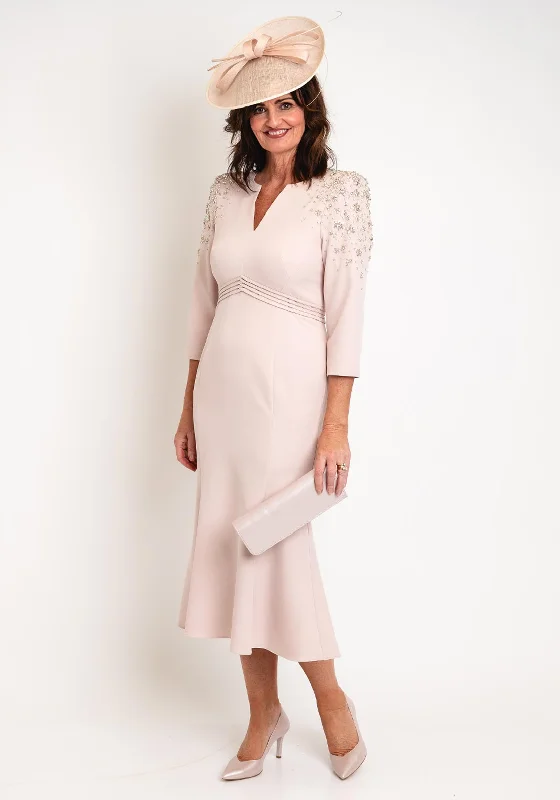 Veni Infantino Embellished Shoulder Fishtail Midi Dress, Blossom Fashionable Floral Embroidery Midi Dress Veni Infantino Embellished Shoulder Fishtail Midi Dress, Blossom Fashionable Floral Embroidery Midi Dress