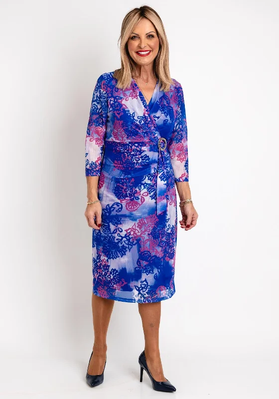Via Veneto Bold Print Mesh Midi Dress, Royal Crimson Trendy Flared Sleeve Midi Dress Via Veneto Bold Print Mesh Midi Dress, Royal Crimson Trendy Flared Sleeve Midi Dress